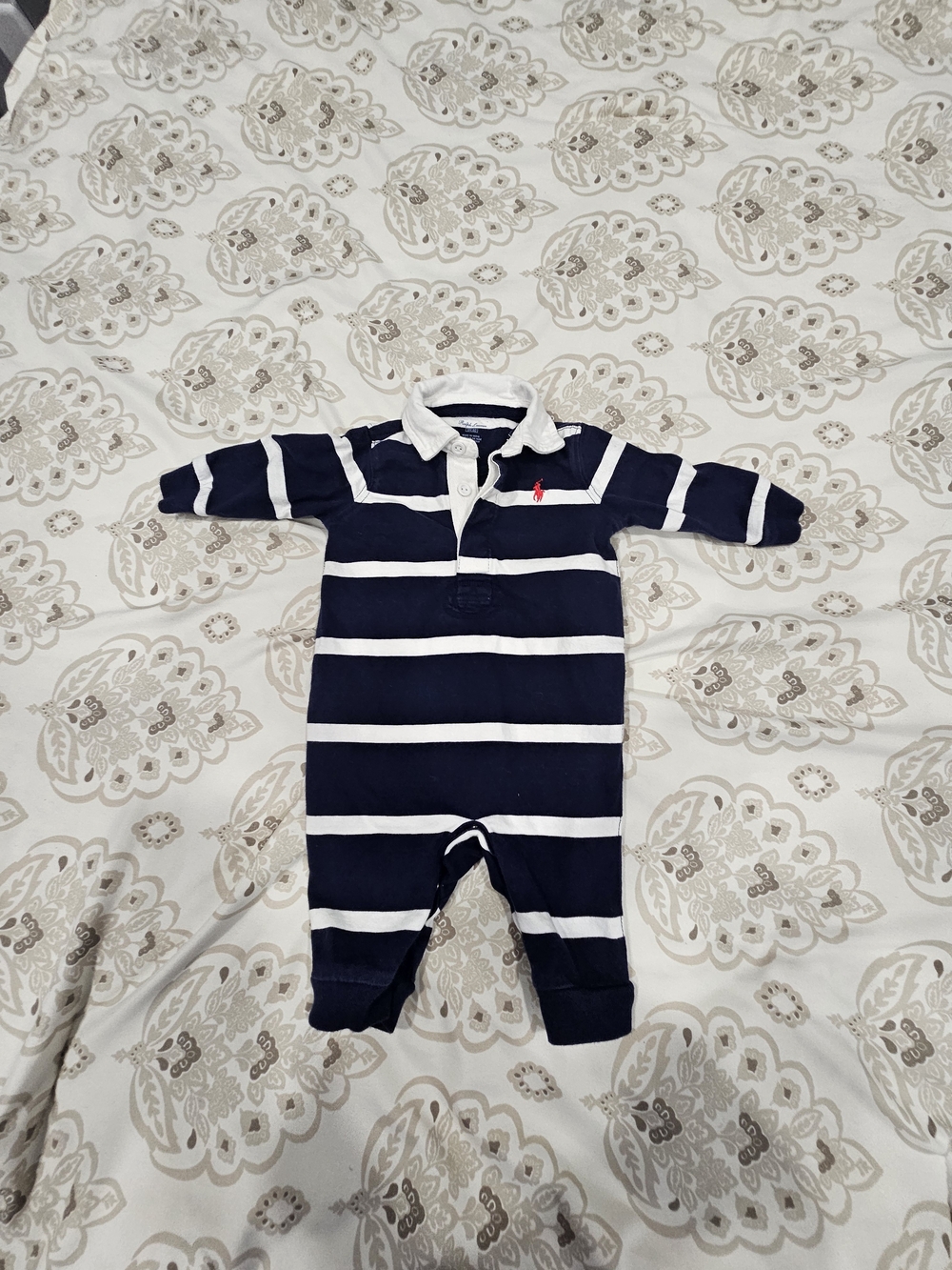 Ralph Lauren Navy & White Striped Baby One-Piece